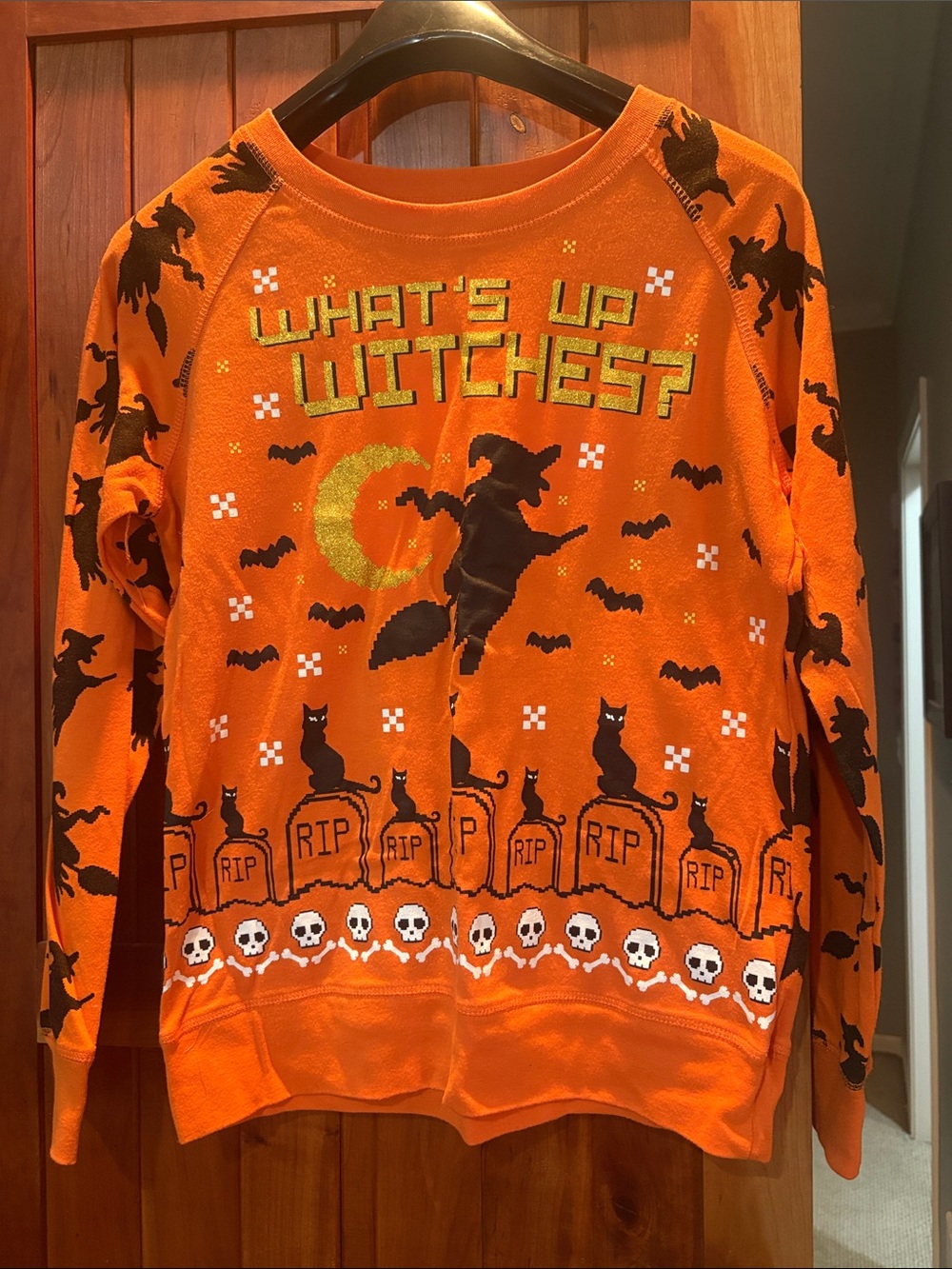 Orange Halloween "What's Up Witches?" Sweatshirt